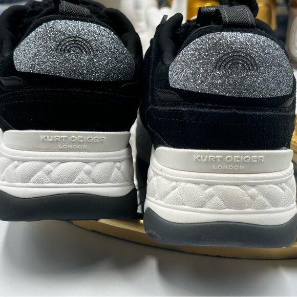 🆕 KURT GEIGER LONDON 🧿 NWOB Kensington Sneaker, Black Suede Multi Sherpa, 35.5 - Picture 10 of 14